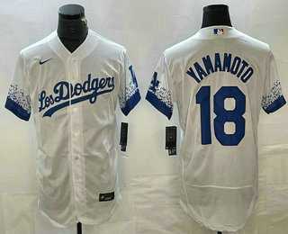 Mens Los Angeles Dodgers #18 Yoshinobu Yamamoto White 2022 City Connect Flex Base Stitched Jersey->los angeles dodgers->MLB Jersey